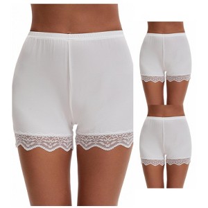 INSPIRE CHIC 3 Packs Women's Lace Trim Ice Silk Mid-Waisted Loose Slip Shorts Light and Breathable Boyshorts - 1 of 4