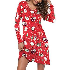 Ekouaer Long Sleeve Nightgowns for Women Sexy Lace Night Shirt V Neck Sleep Shirt Soft Sleepwear - 1 of 4