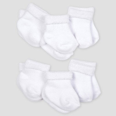 Gerber Baby 6pk Organic Terry Wiggle Proof Socks - White 3/6M