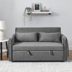 GDFStudio Selene 55" Modern Convertible Velvet Upholstered Sofa Bed with Adjustable Backrest, Detachable Arm Pockets and 2 Lumbar Pillows - 1 of 4