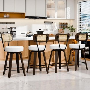 DYHOME 26 Inches Swivel Counter Height Bar Stools with PE Rattan Back, Faux Leather Upholstered Bar Chairs, Set of 4 - 1 of 4