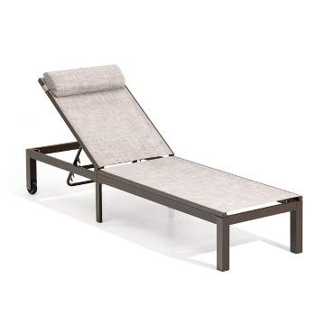 Outdoor Adjustable Chaise Lounge Chair with Wheels - Beige - Crestlive Products