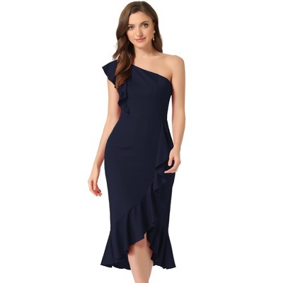 Allegra K Women's Midi Dress Casual One Shoulder Mermaid Dress