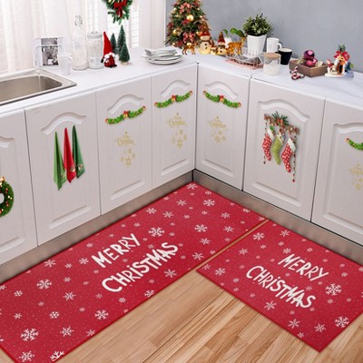17x29In+17x47In Kitchen Rugs and Mats Sets of 2 Washable Non Slip Kitchen Mats Christmas Decorative Red Runner Rugs Throw Floor Mats Runner