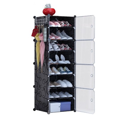 iMountek"8-Tier Stackable Shoe Rack Organizer with Transparent Doors for Heels, Boots, Slippers & More"Black
