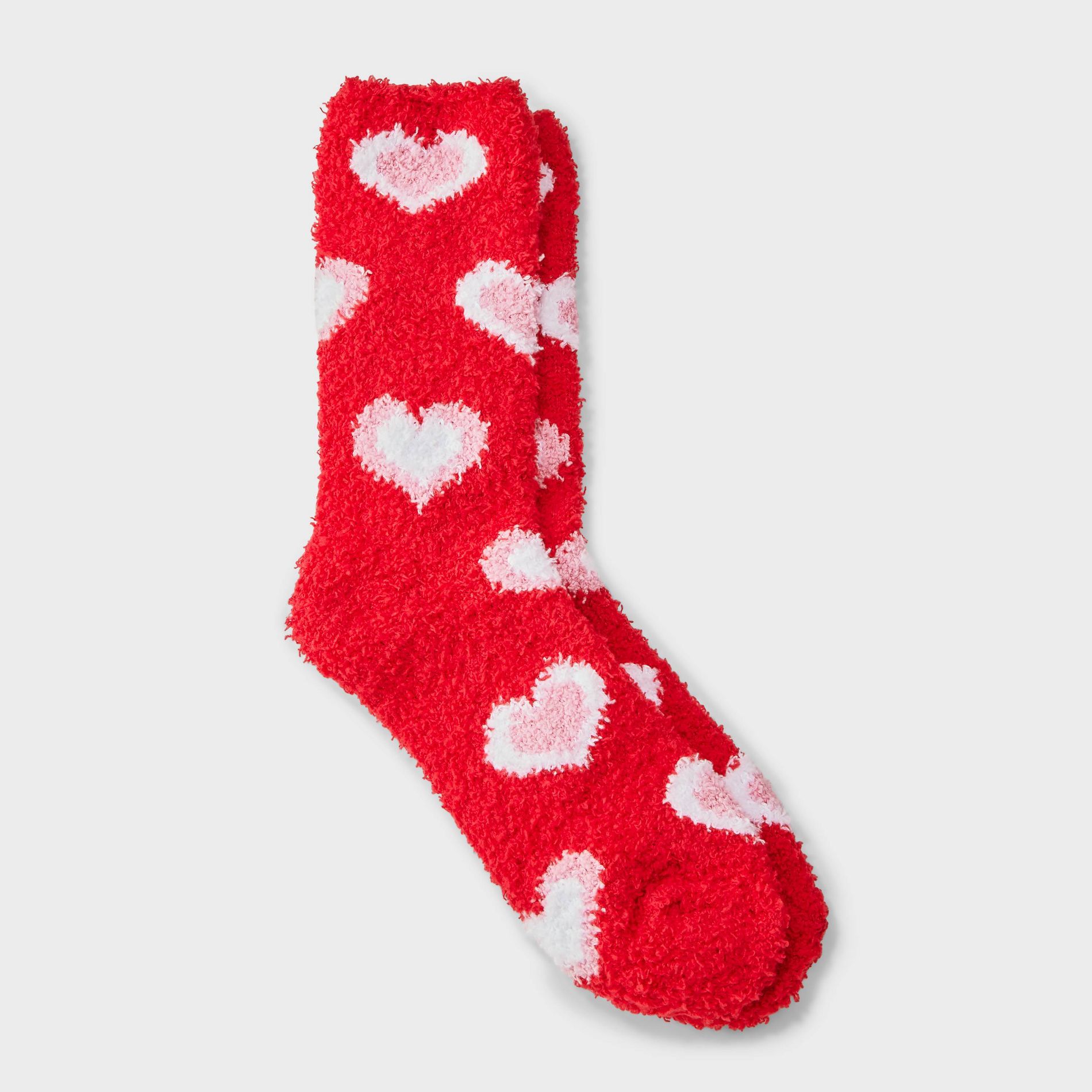 Women's Concentric Hearts Cozy Valentine's Day Crew Socks - Red/White/Pink 4-10