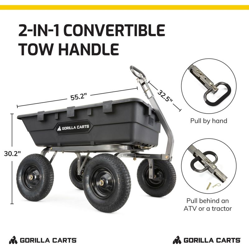 Gorilla Carts Heavy Duty Poly Yard Dump Cart Garden Wagon, Utility Wagon with Easy to Assemble Steel Frame, 1500 Pound Capacity, and 16 Inch Tires, 4 of 7