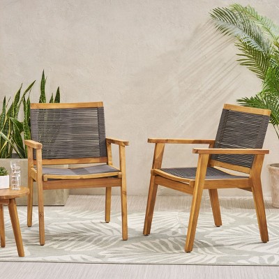 Modern Patio Arm Chair Set Of 2,High-quality Patio Chair With Acacia Wood Frame,Rope Weave Design,Patio Chairs -Maison Boucle