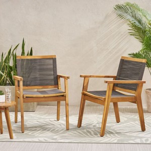 Modern Patio Arm Chair Set Of 2,High-quality Patio Chair With Acacia Wood Frame,Rope Weave Design,Patio Chairs -Maison Boucle - 1 of 4