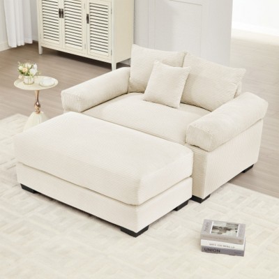 Modern Corduroy Accent Chair with Ottoman, Oversized Deep Seating Cloud Sofa for Living Room or Reading Nook – The Pop Home