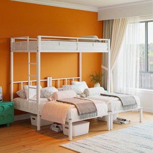 SeaCamel Triple Twin Metal Bunk Bed w/ Guardrails & Ladder, 3-in-1 Convertible for Dorm/Guest Room, No Box Spring, Black - 1 of 4