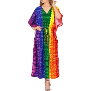 HAPPY BAY Womens Dailywear Summer Beach Maxi Plus Size Ethnic Caftan Casual Long Slit Dress Loungewear Dashiki Dresses for Women One Size Multi,Stripe - 1 of 4