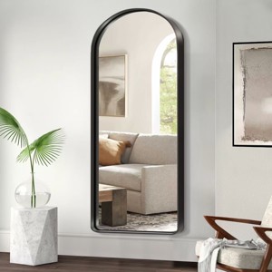 MAYEERTY Black 31.5 x 70.87 Inch Rounded Arch Shaped Aluminum Alloy Full Length Deep Mirror without Stand for Living Room and Bedroom Wall Decor - 1 of 4
