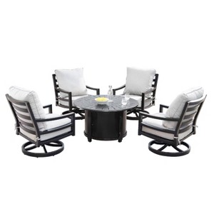 Oakland Living 5pc Swivel Rocking Aluminum Outdoor Dining Set Copper/Gray - 1 of 4