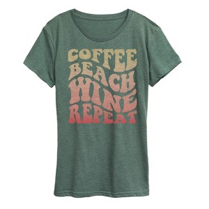 Women's - Instant Message - Coffee Beach Wine Repeat Short Sleeve Graphic T-Shirt - 1 of 4
