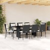 vidaXL 9-Piece Poly Rattan Patio Dining Set with Cushions - Black, Glass Tabletop, Weather-Resistant, for Garden, Backyard, Patio - 2 of 4