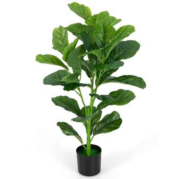 Tangkula 3 FT Artificial Tree Fake Fiddle Leaf Fig Plant in Pot with 32 Leaves Maintenance Free Faux Tree