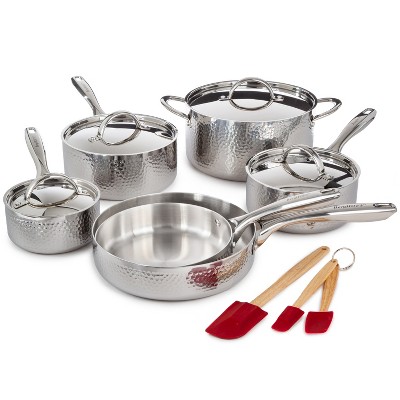 BergHOFF Vintage Tri-Ply Stainless Steel Cookware Set With Stainless Steel Lids, Silver