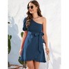 Women Tunic Dress One Shoulder Bodycon Dresses Short Sleeve Sexy Cocktail Party Mini Dress - 3 of 4