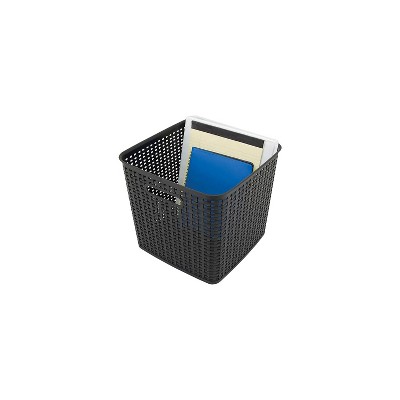 Extra Large Black Plastic Weave Storage Bin with Handles