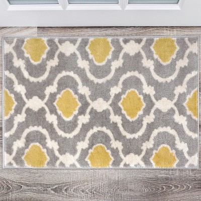Elegant Gray Trellis 2' x 3' Washable Synthetic Area Rug