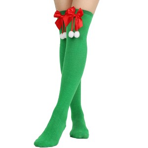 BABYYER Christmas Thigh High Stockings, Red Pompom Long Socks, Breathable and Soft for Xmas New Year Holiday Decorations (1 Pcs One size) - 1 of 4