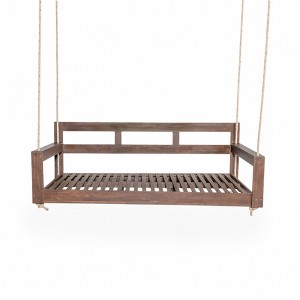 NAYSAYE Patio Swing Wooden Twin Size Porch Swing Bed Durable Elegant Design for Outdoor Relaxation, Brown, 85.75"*14.75"*9.25" - 1 of 4