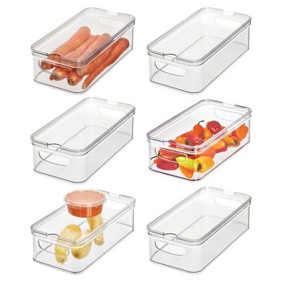 iDesign Stackable Fridge Organizer Bins with Lids - Set of 6  - Clear