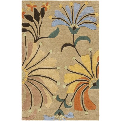 Golden Olive Floral Handmade Wool Area Rug