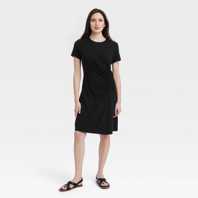 Women's Short Sleeve Ruched Knit Mini T-Shirt Dress - Universal Thread™ Black M