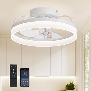 Siljoy 20-inch Ceiling Fans with Lights, 360° Rotating Ceiling Fan Light and Remote, 6 Wind Speeds Modern Ceiling Fan for Bedroom, Dining Room(White) - 1 of 4