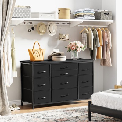 Wide Dresser with 10 Large Drawers for 55'' Long TV Stand with Power Outlet Entertainment Center