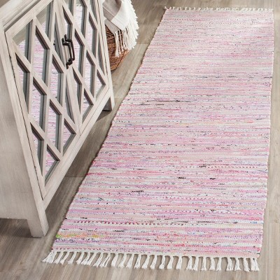 Light Pink and Multi Handwoven Cotton Wool Runner Rug