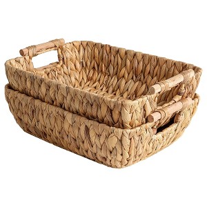 Aoibox Hand-Woven Large Storage Baskets with Wooden Handles, Water Hyacinth Wicker Baskets for Organizing, 2-Pack - 1 of 4
