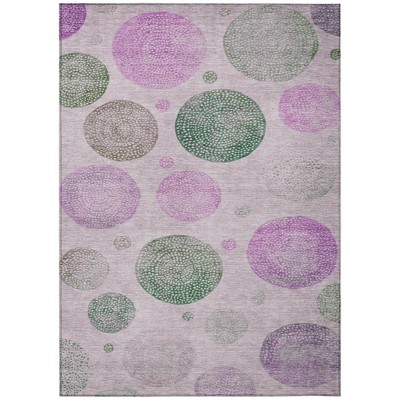 Blush And Green Geometric Washable Indoor Outdoor Area Rug