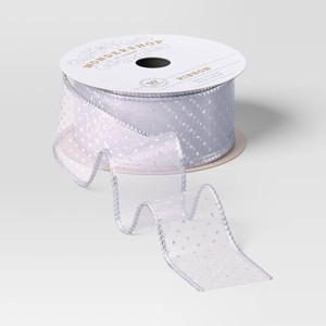30' Christmas Fabric Ribbon Silver Sheer White Glitter Dots - Wondershop™ - 1 of 3