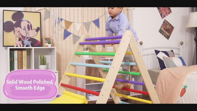 Costway Foldable Wooden Climbing Triangle Indoor Climber w/Ladder for Baby Toddler, 2 of 12, play video