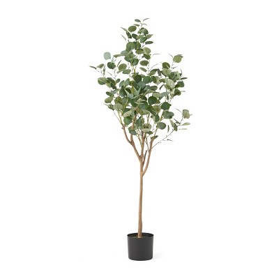 Syemin Artificial Plants Artificial Eucalyptus Tree Fresh Silvery Green Leaves Natural For Home Office Decoration, Green, 62.25"*8"*8"