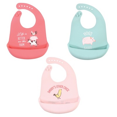 Hudson Baby Infant Girl Silicone Bibs, Life Is Better On The Farm, One Size