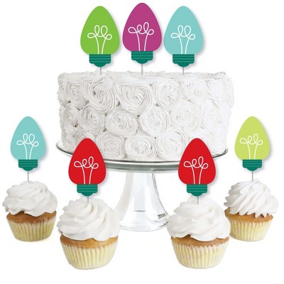 Big Dot of Happiness Christmas Light Bulbs - Dessert Cupcake Toppers - Holiday Party Clear Treat Picks - Set of 24