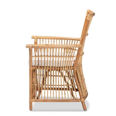 Rose White and Natural Rattan Accent Chair with Cushion