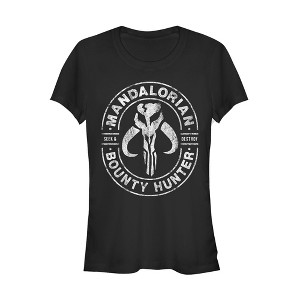 Juniors Womens Star Wars The Mandalorian Seek & Destroy Stamp T-Shirt - 1 of 3