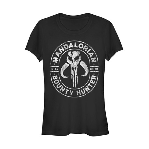 Juniors Womens Star Wars The Mandalorian Seek & Destroy Stamp T