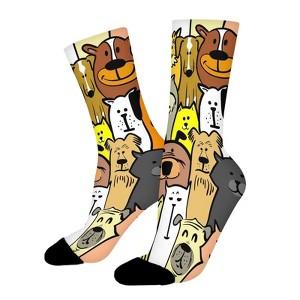 Cartoon Cats And Dogs Doodle Women Printed Crew Socks Funny Funky Socks Soft Polyester Novelty Gifts for Artists Men - 1 of 1