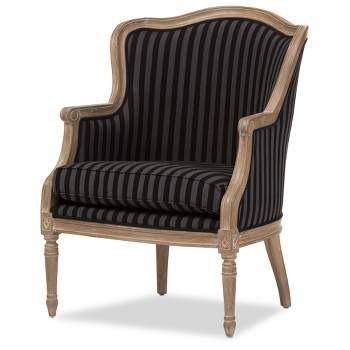 Charlemagne Traditional French Blue Stripe Accent Chair -Baxton Studio