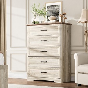 Farmhouse 5 Drawers Dresser for Bedroom, 44'' Tall Chest of Drawer, Wooden Vertical Dresser w/Metal Handles & Stable Base Bedroom, Living Room - 1 of 4