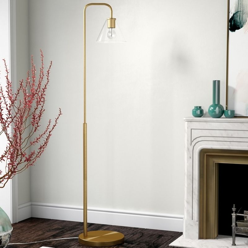 Hampton & Thyme Arc Floor Lamp with Cone Glass Shade, 3 of 9