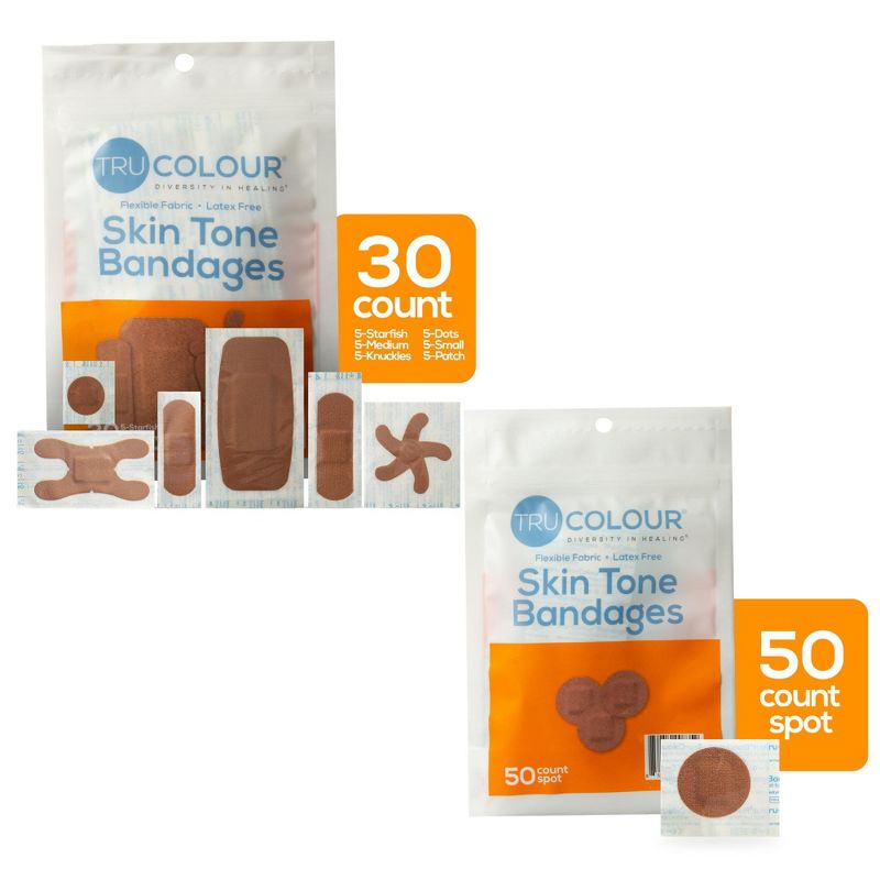 Tru-Colour Skin Tone Shade Adhesive Bandage Assorted Shapes, Brown, 3 of 9