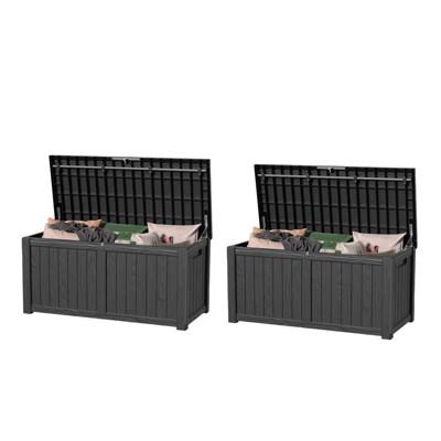 VisioGear Deck Boxes, 2-Piece 120 Gal Outdoor Storage Deck Box, Small Patio Storage Bin for Garden Tools, Brown, 54.25"*26.5"*24.2"