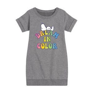 Girls' - Peanuts - Dream In Color Graphic Short Sleeve Fleece Dress - 1 of 4